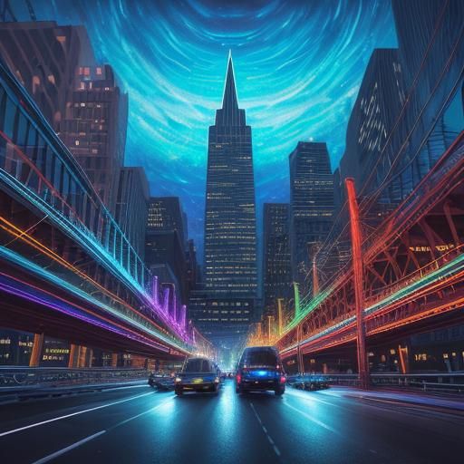 Surreal Urban River with Racing Snails in Alcohol Ink