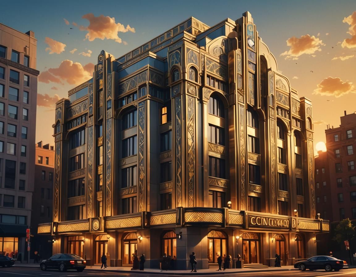 Art Deco Architecture at Dusk: A Digital Painting