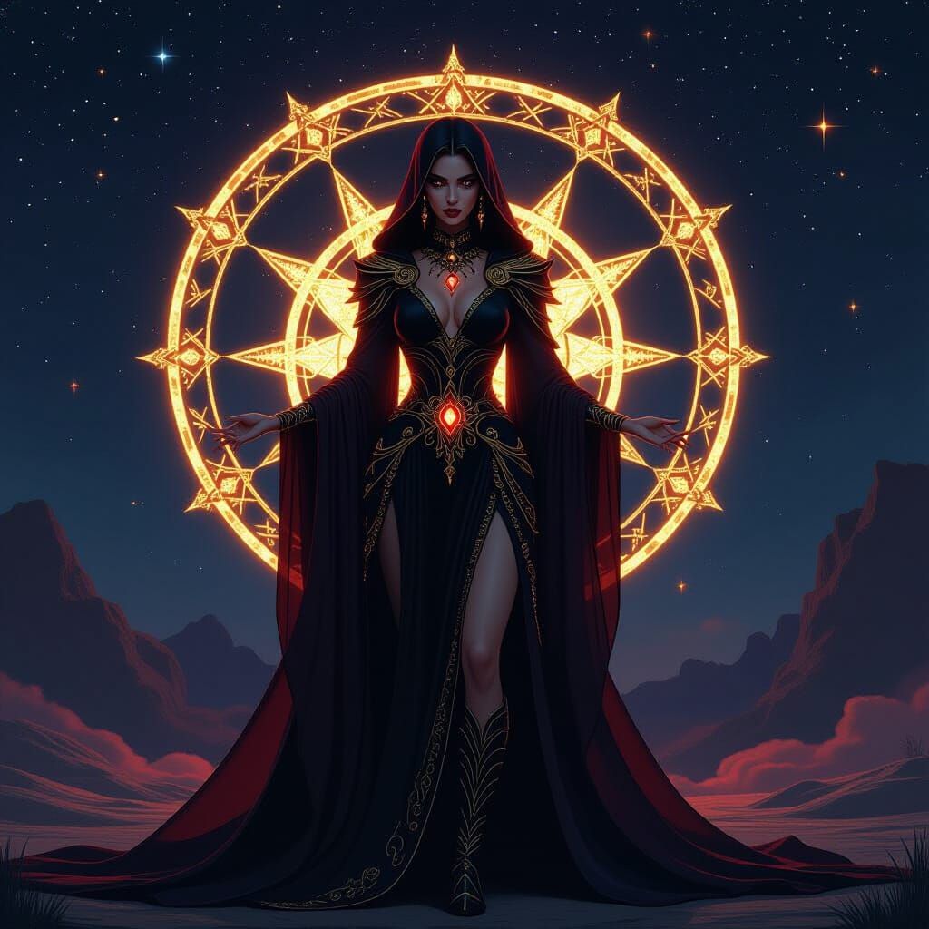 Scorpio Goddess in Cosmic Night Sky, Cinematic Lighting