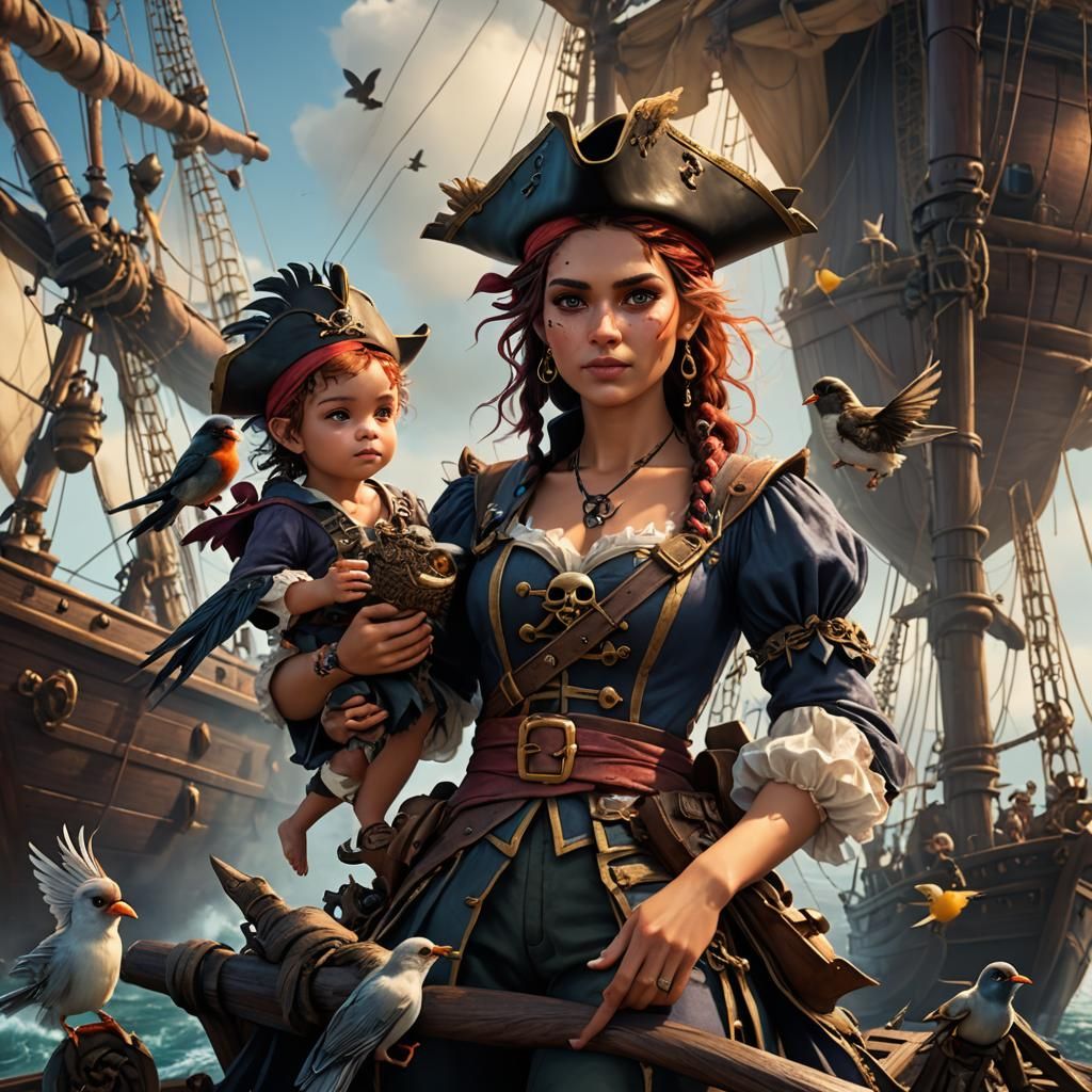 Pirate Fairy with Baby Birds: Detailed Matte Painting