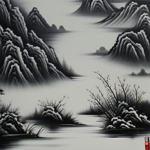 Classic Chinese Black and White Ink Painting