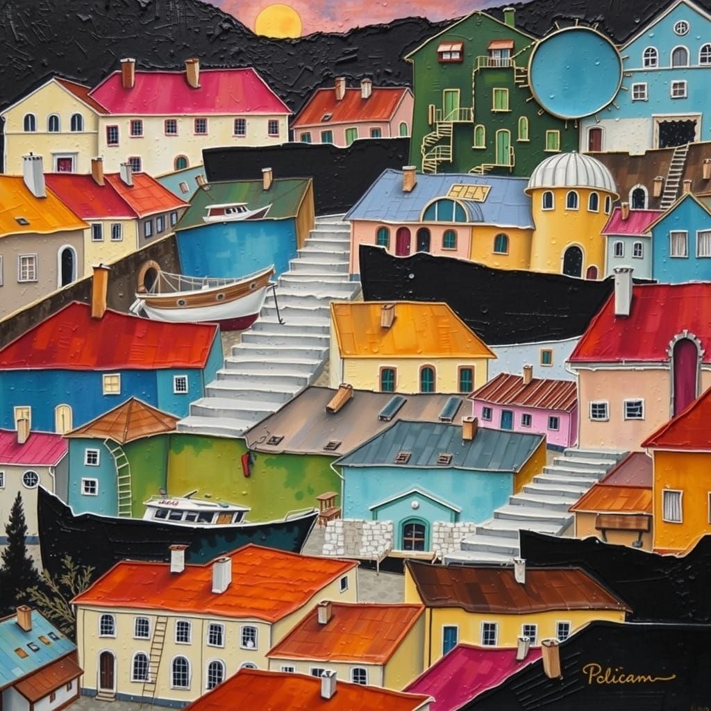 Vibrant Amalfi Coast Architecture in Expressive Mixed Media ...