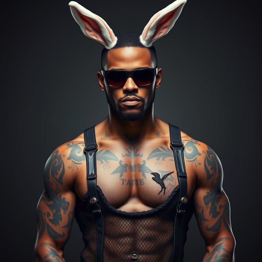 Dominant Male Model in Dark, Futuristic Attire