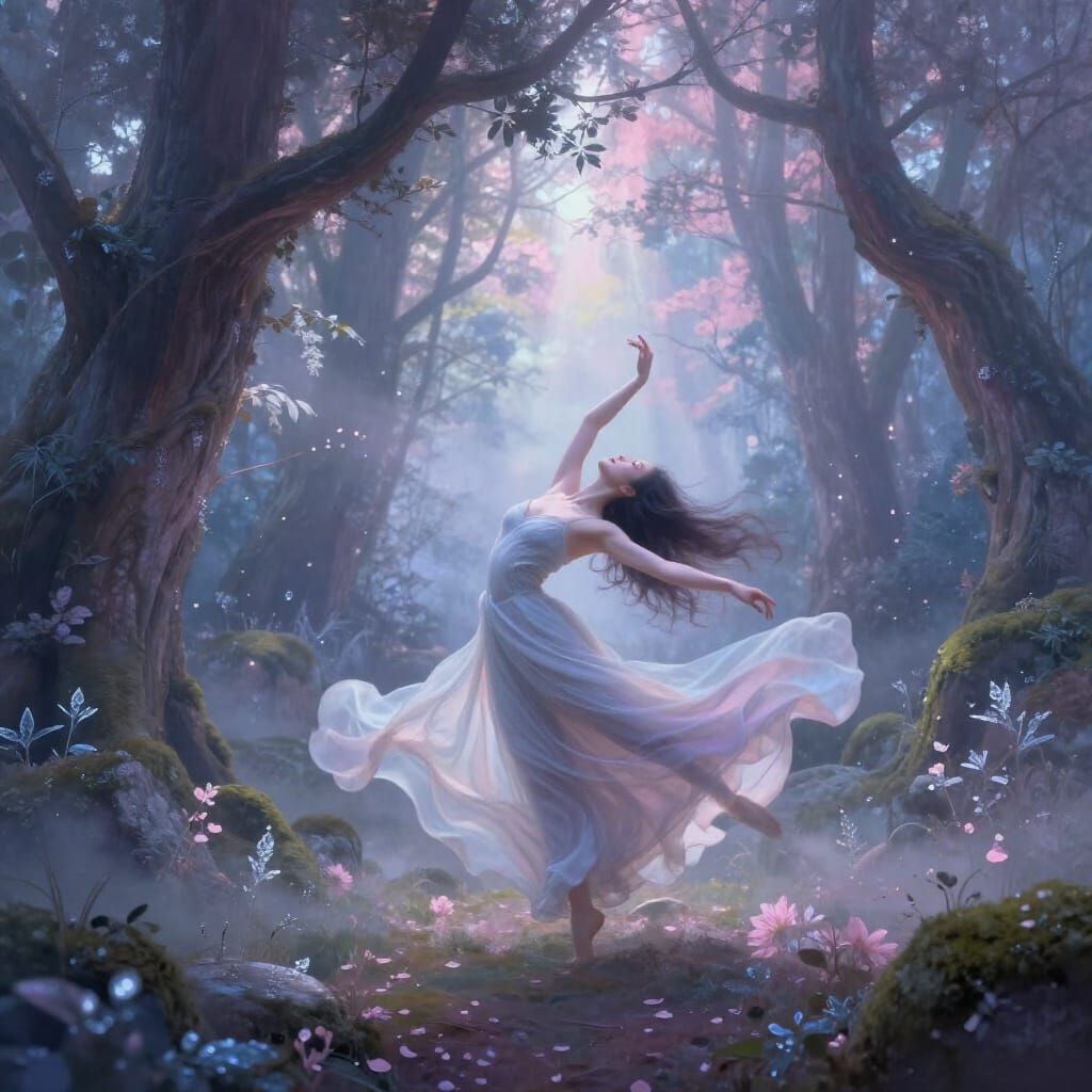 Mystical Dancer in Forest Clearing
