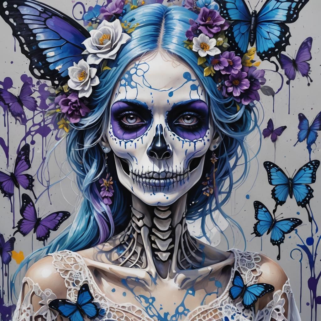Skeleton Bride Portrait in Graffiti Art Style