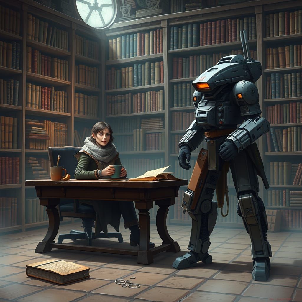 Mystical Library Fantasy Scene with Telchar Minebreaker and ...