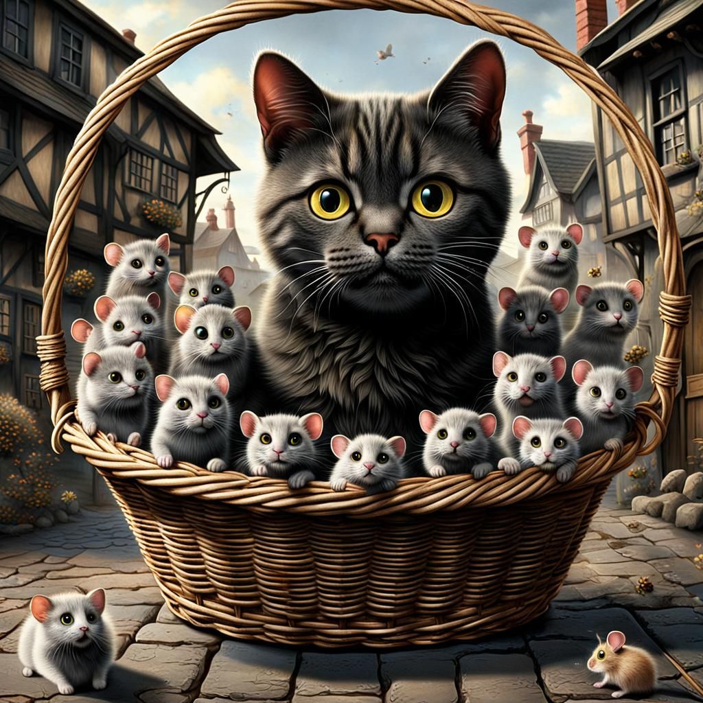Googly-Eyed Cat with Mice: Matte Painting