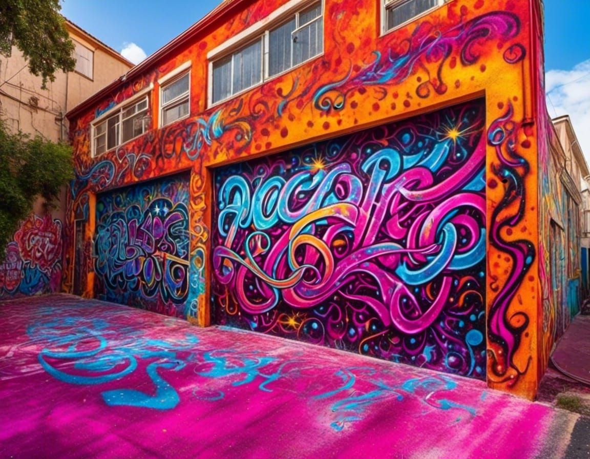 Glittering Graffiti Mural in Street Art Style