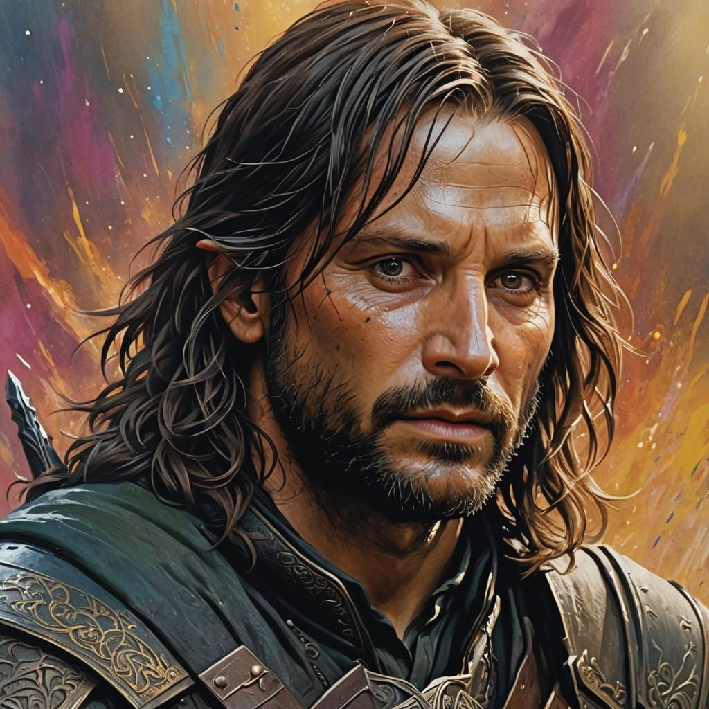 Hyperrealistic Portrait of Aragorn with Dramatic Lighting