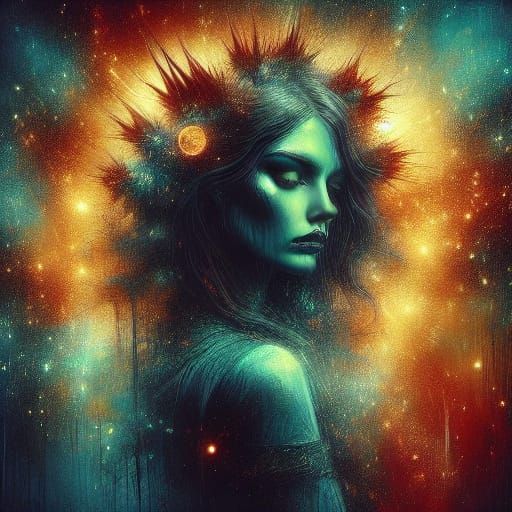 Beautiful Terrible Demon Woman With Blue Eyes and Spikes