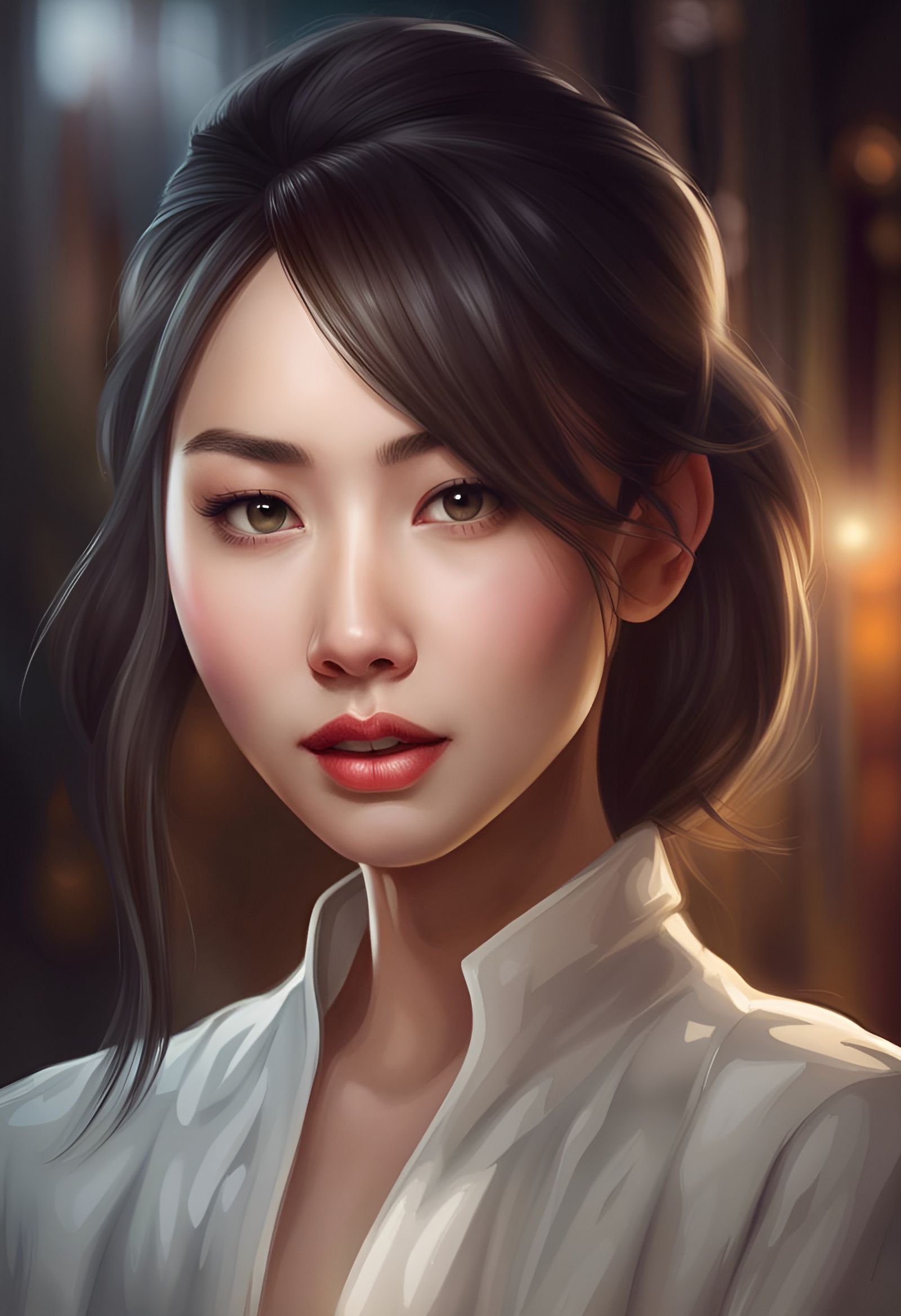 Confident Asian Woman Portrait in Photorealistic Style