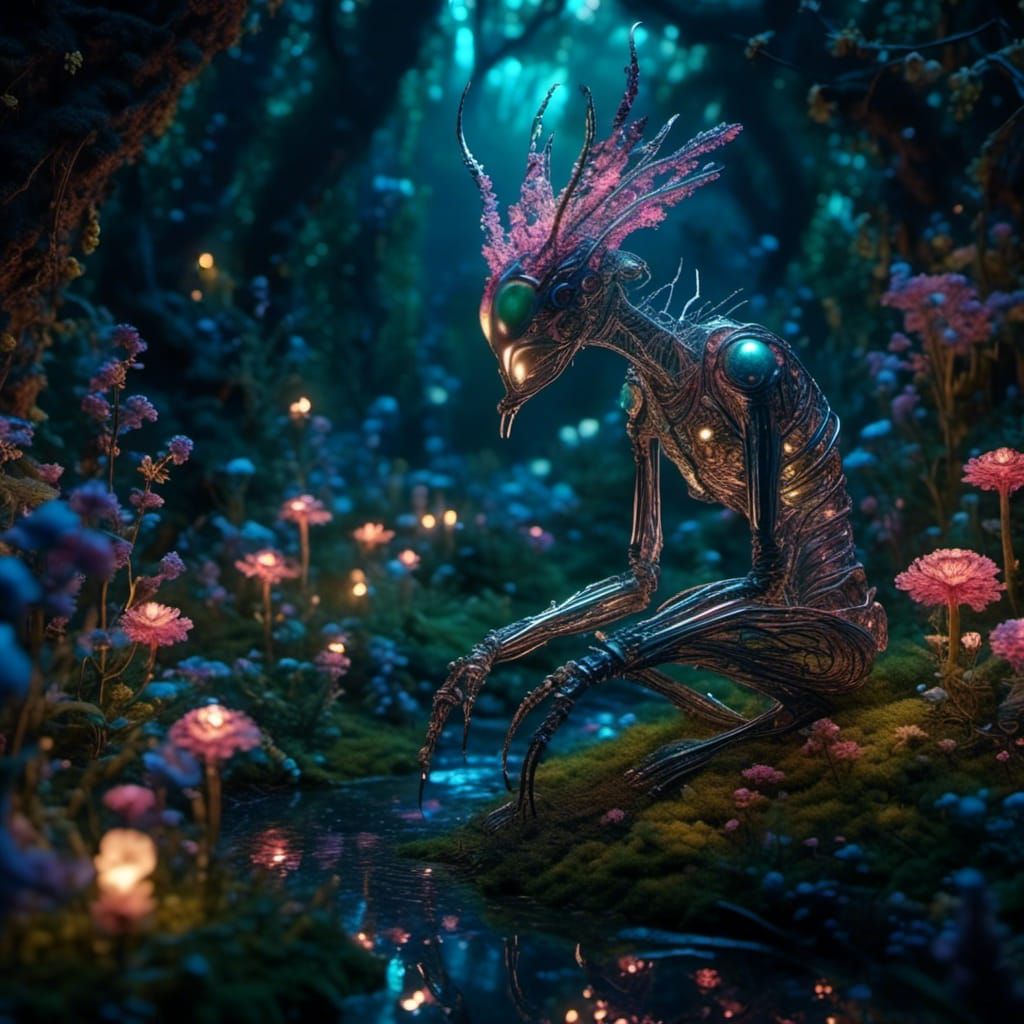 Bioluminescent Birch Forest at Dusk in HDR