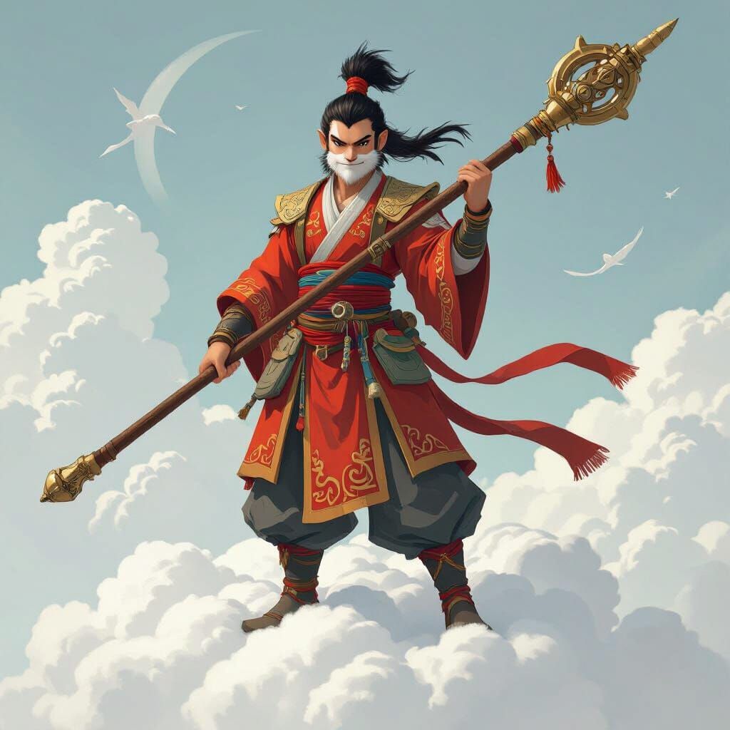 Wukong on Cloud with Jingubang in Realistic Style
