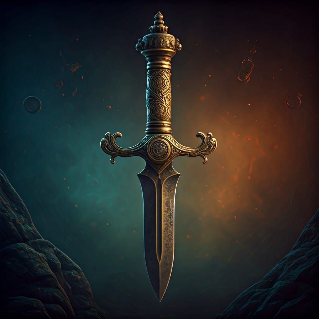 Ancient Brass Clockwork Dagger in Dramatic Lighting