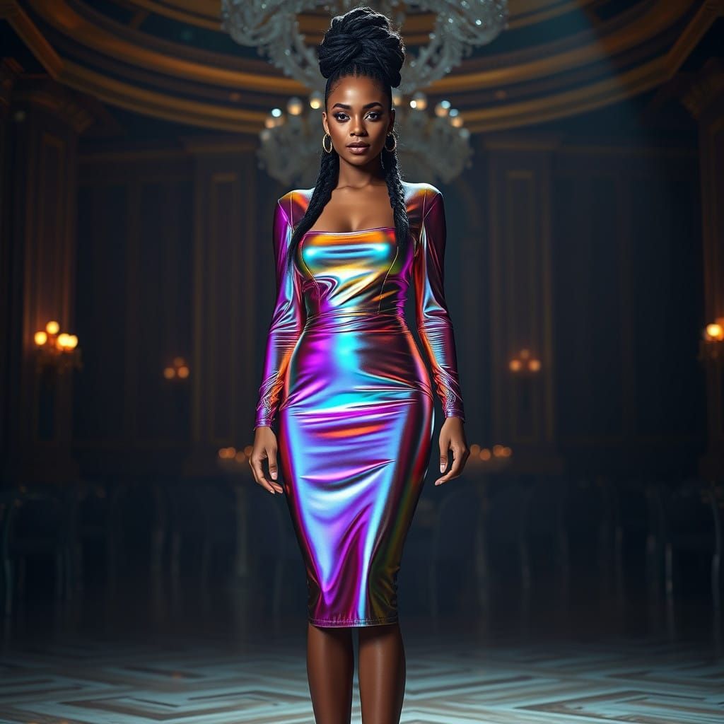 Ethereal Goddess in Iridescent Oil Slick Ballgown