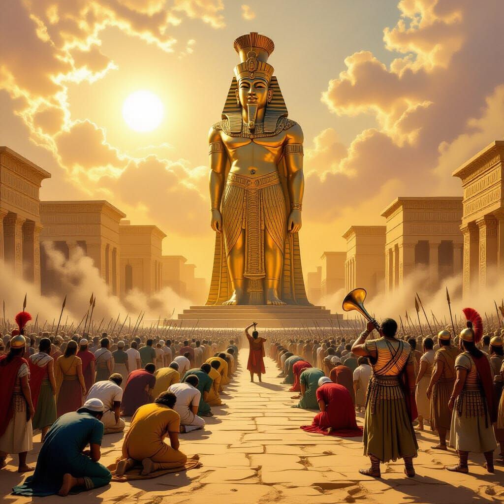 Babylonian Golden Statue Worship Scene