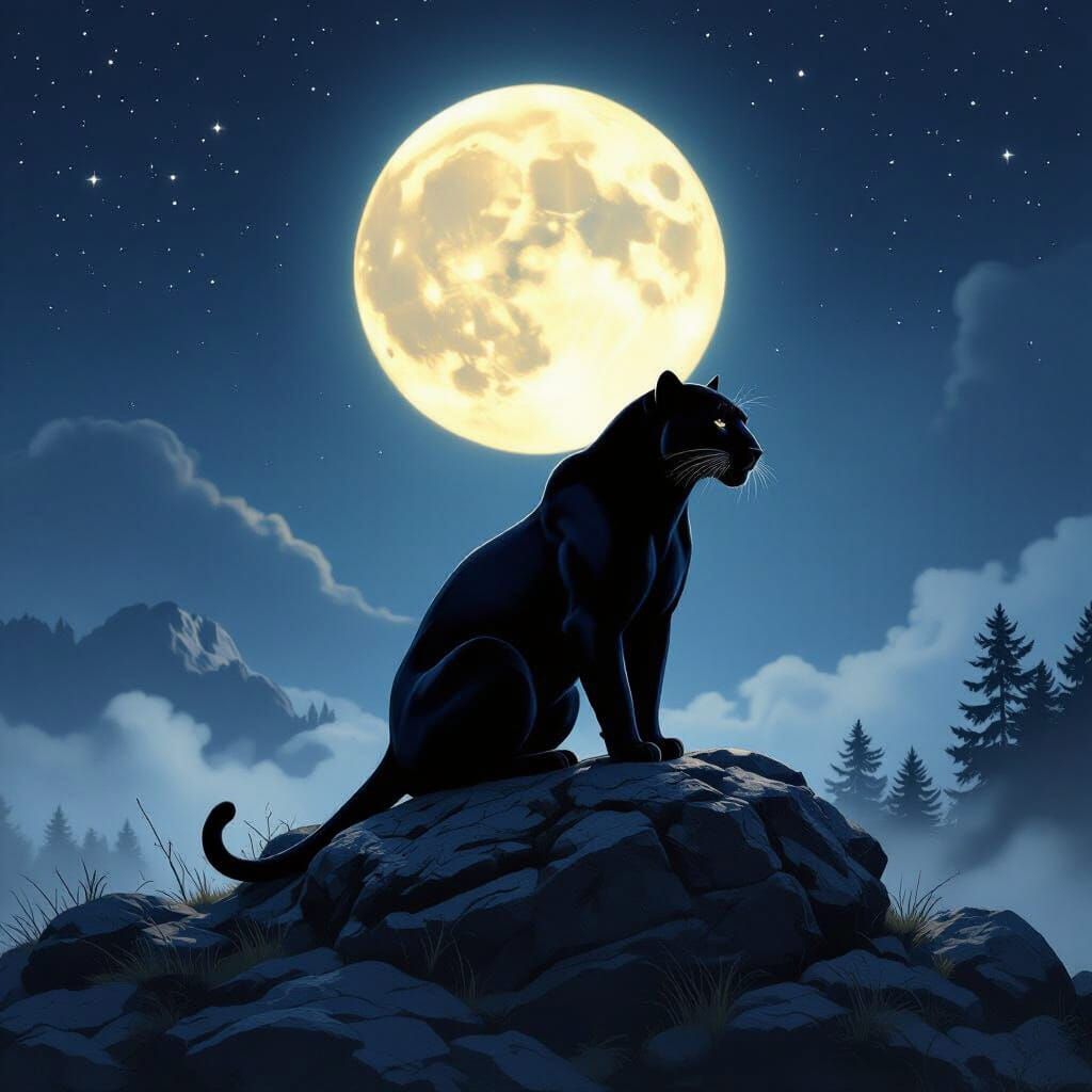 Majestic Black Panther Under Moonlight