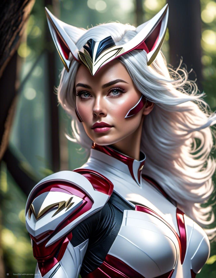 White Power Ranger with Wolf Ears in Forest