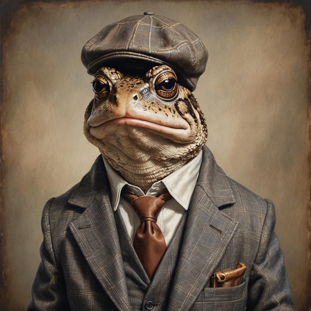 Toad in Check Suit with Cigar, Photorealism