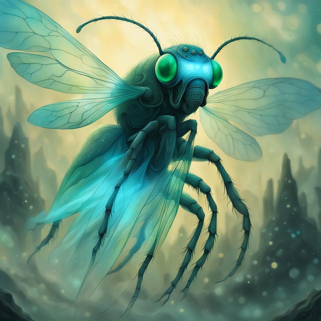 Ethereal Ghost Flea in Surreal Fantasy Setting