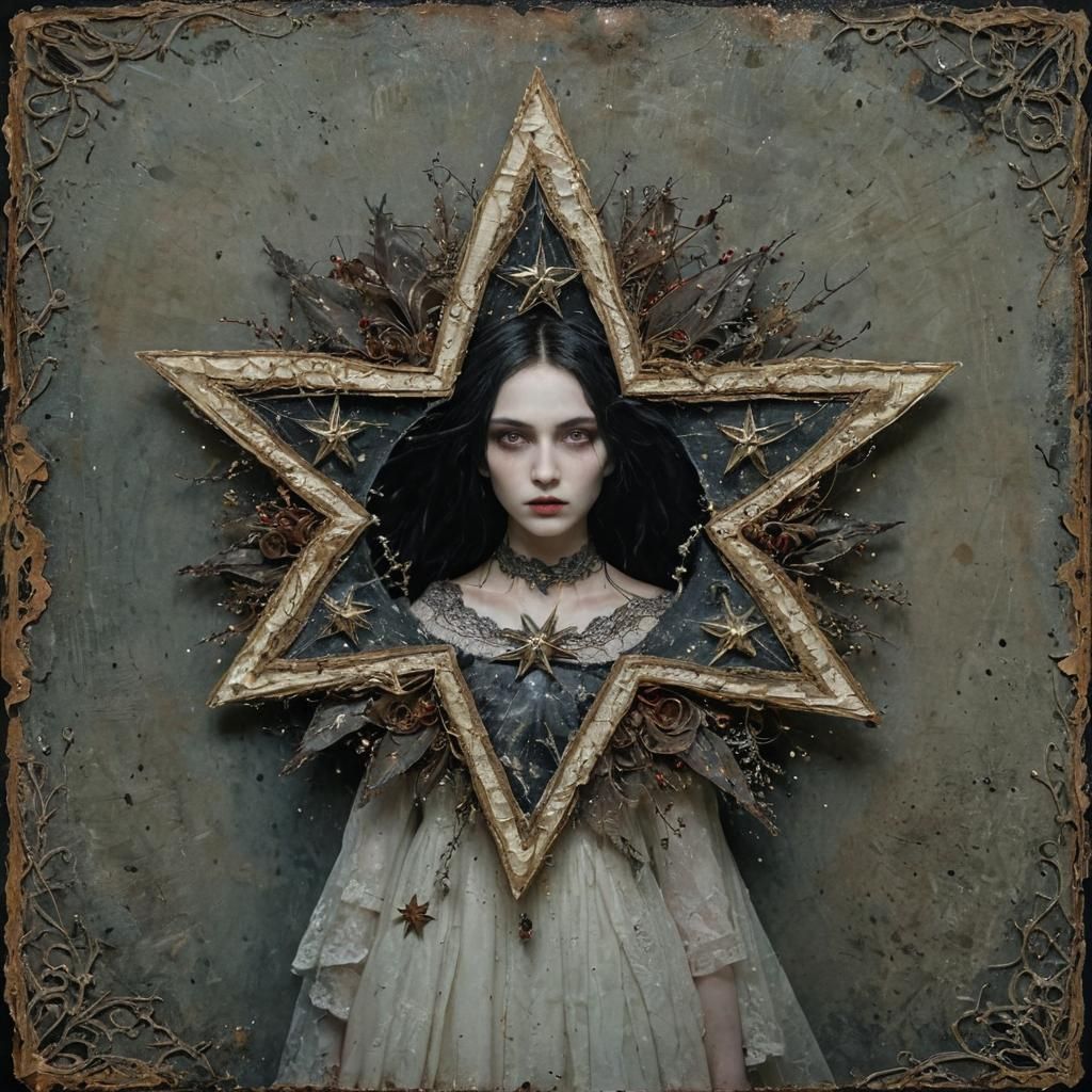 Luminous Gothic Woman Collage with Heartless Flower