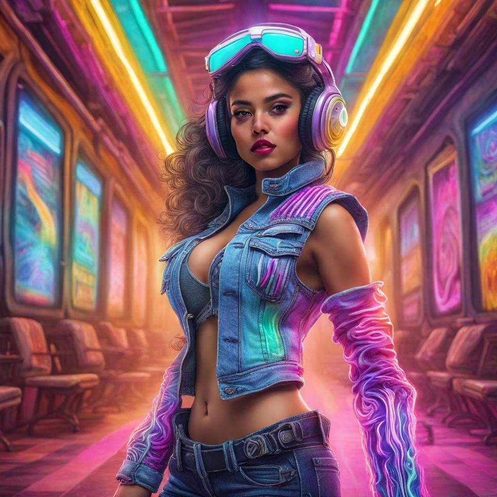 Latina Superhero Action Scene in Comic Style