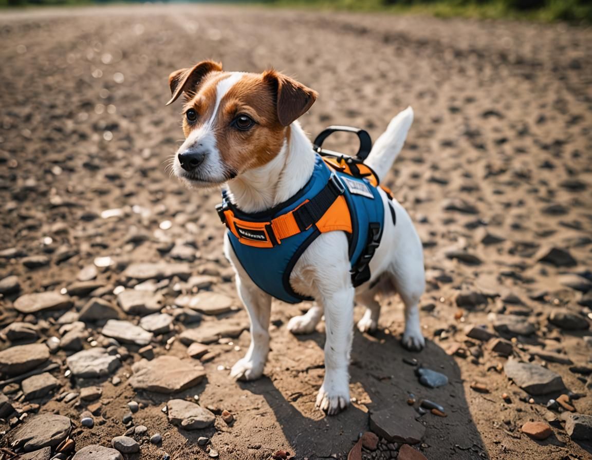 Jack Russell Terrier Dog in Airplane Life Vest