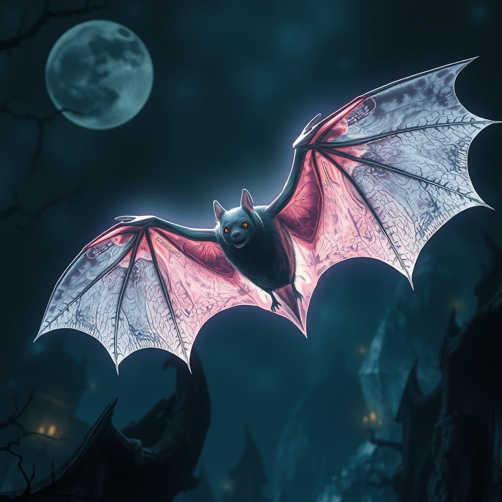 Majestic White Bat in Ethereal Gothic Landscape
