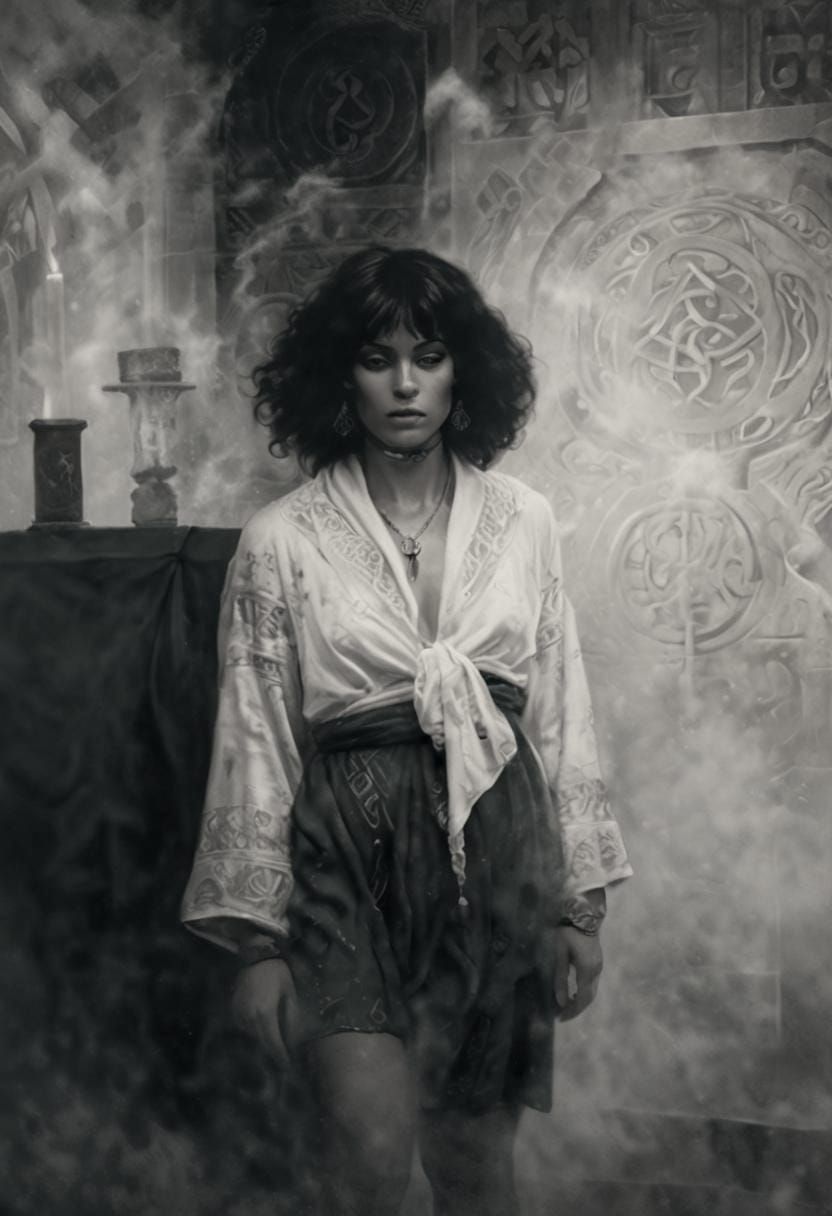 Celtic Priestess with Runes: Ethereal Acrylic Painting