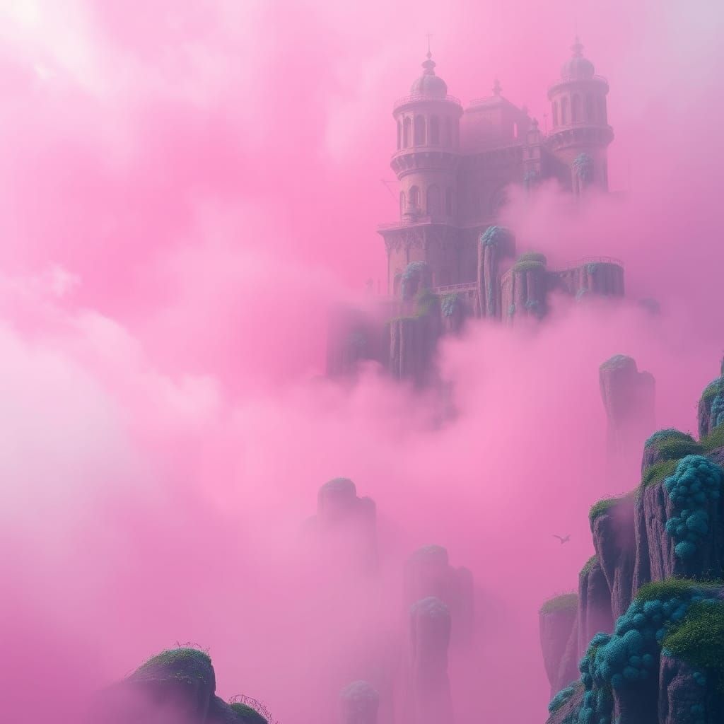Pink Mist Envelops Dreamlike Realm in Matte Painting Style