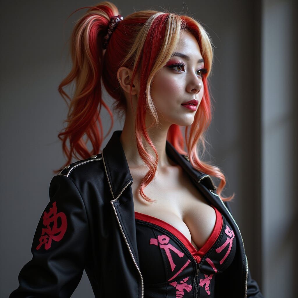 Dramatic Anime-Inspired Cosplay Portrait in Japanese Style