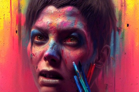 Surreal Horror Oil Painting in Rainbow Hues