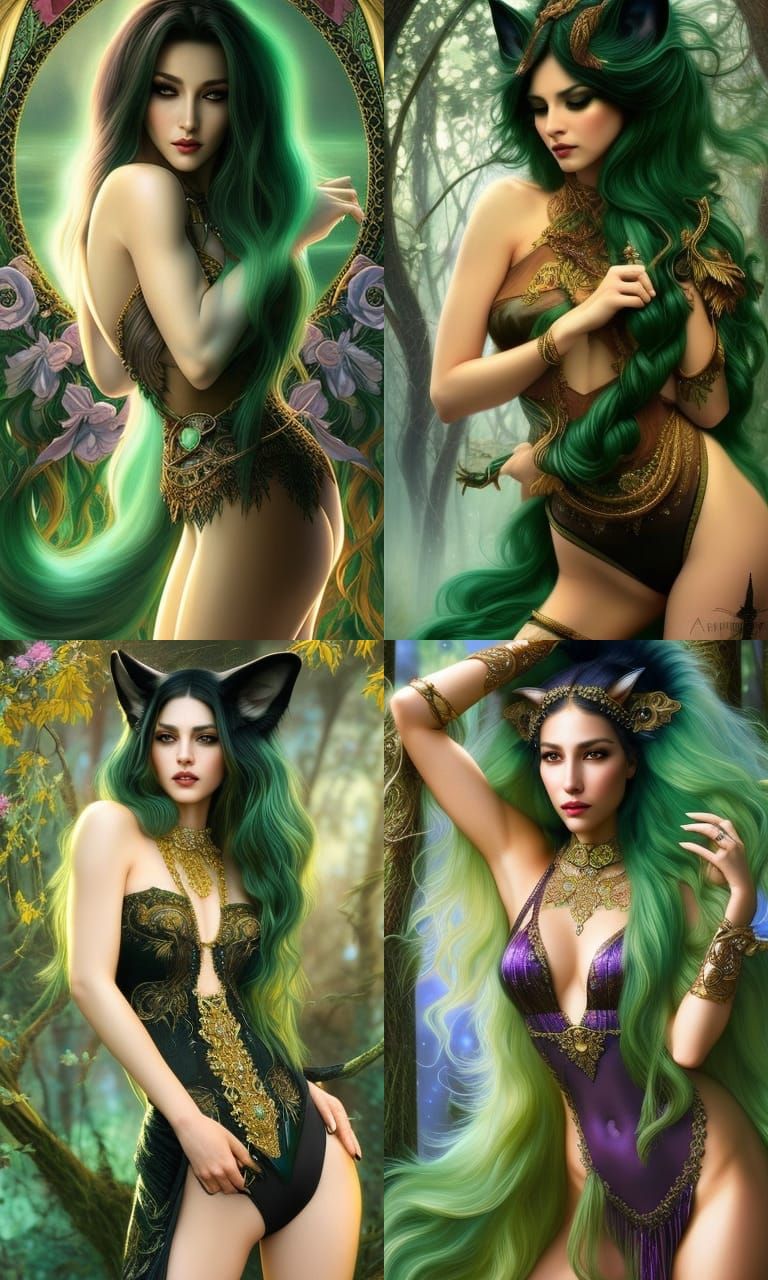 Ethereal Wolf Woman Hybrid Portrait in Triadic Colors