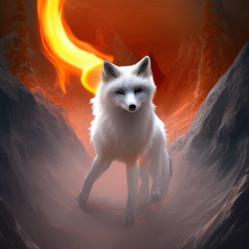 Fiery White Fox: Detailed Fantasy Concept Art