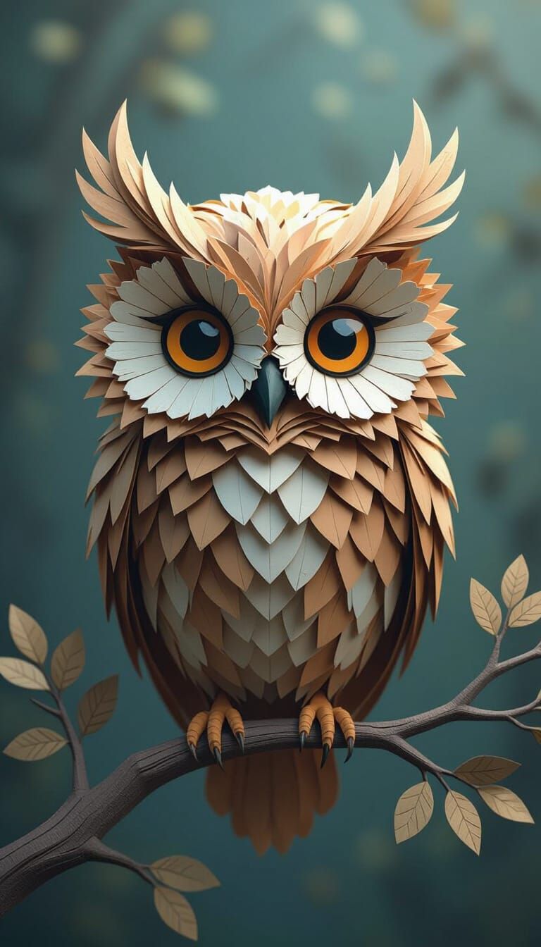 Intricate Papercraft Owl with Expressive Eyes