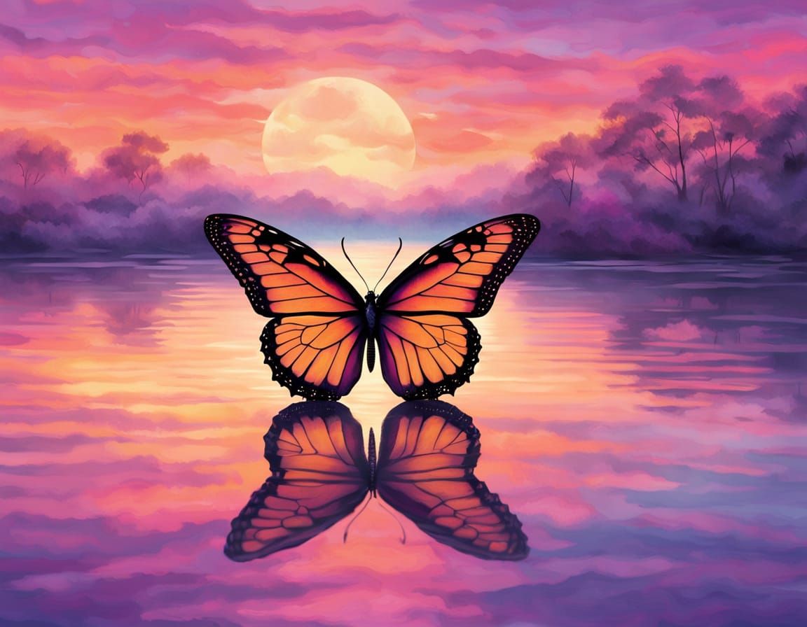 Ethereal Butterfly Takes Flight at Sunset