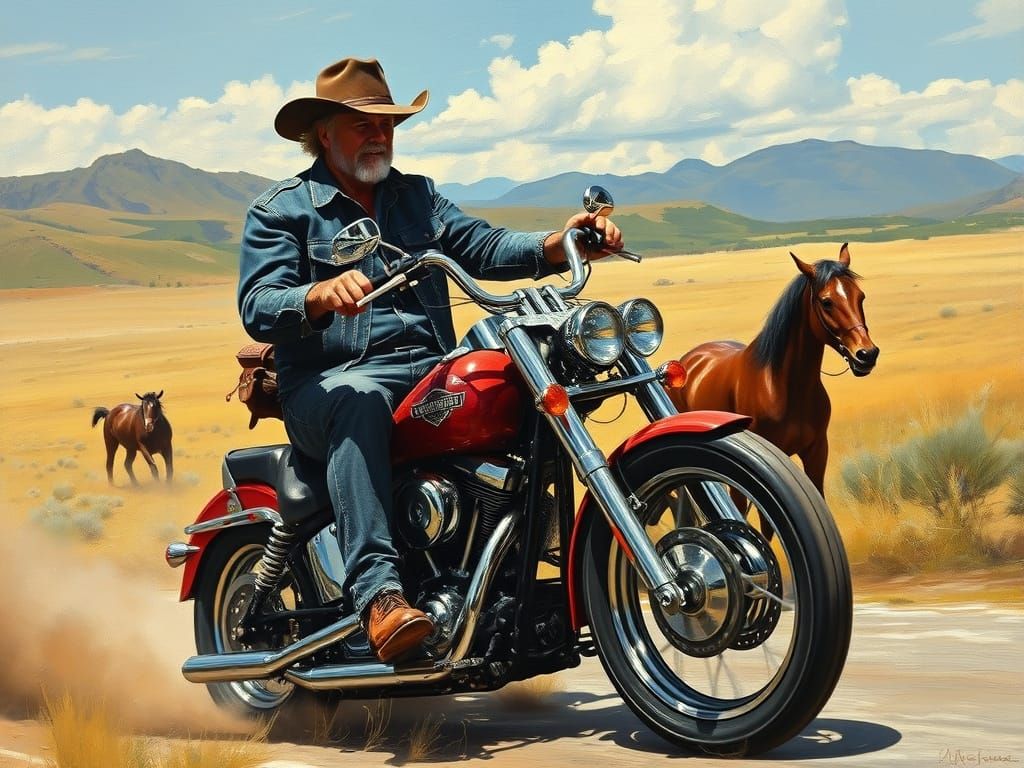 Harley Davidson Rider in Western Landscape
