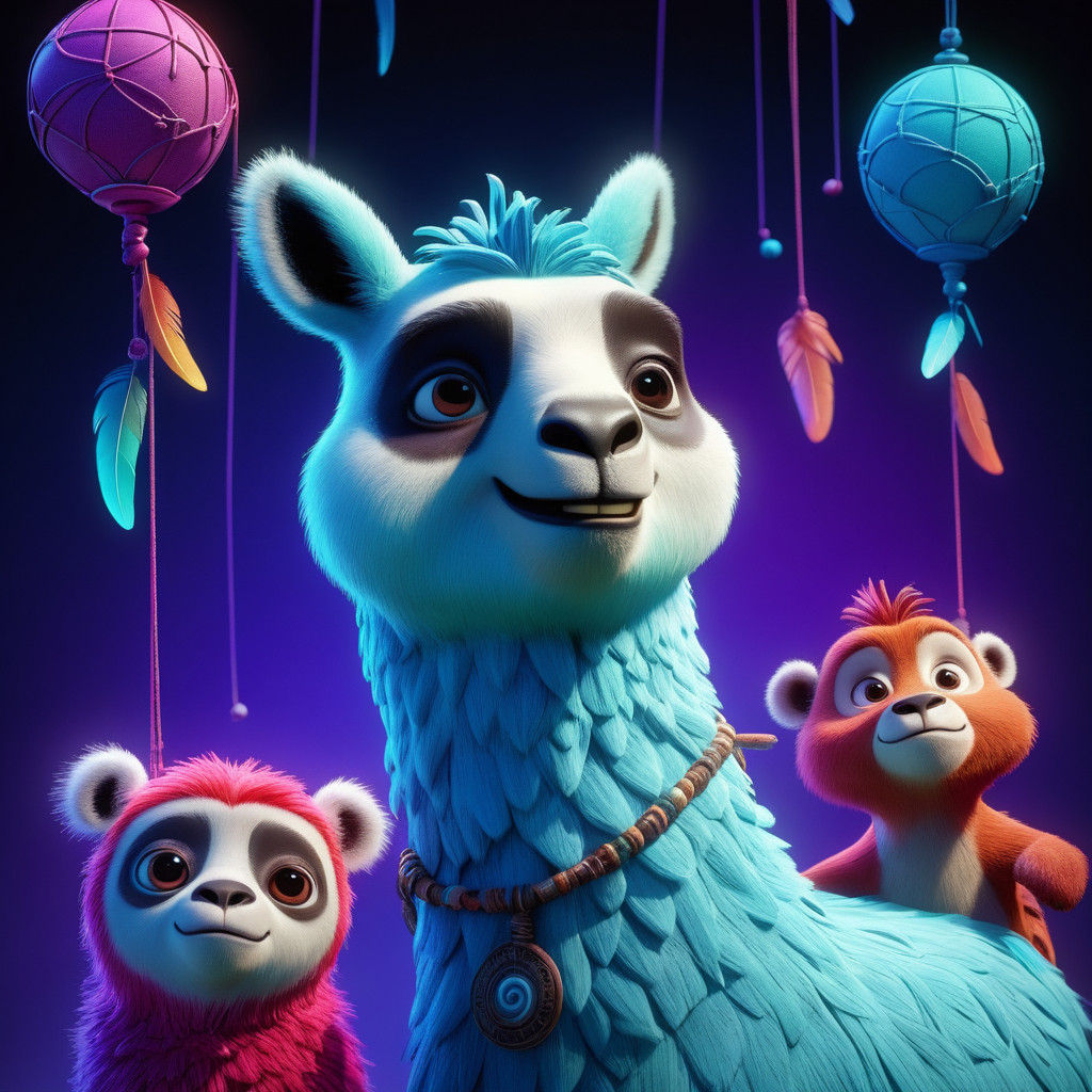 Whimsical Friends in a Vibrant Dreamcatcher