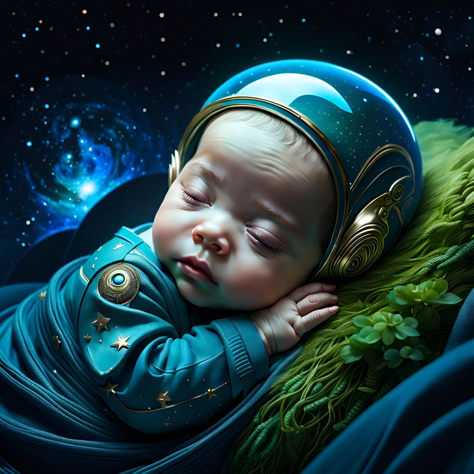 Adorable Sleeping Baby Alien Portrait in Space