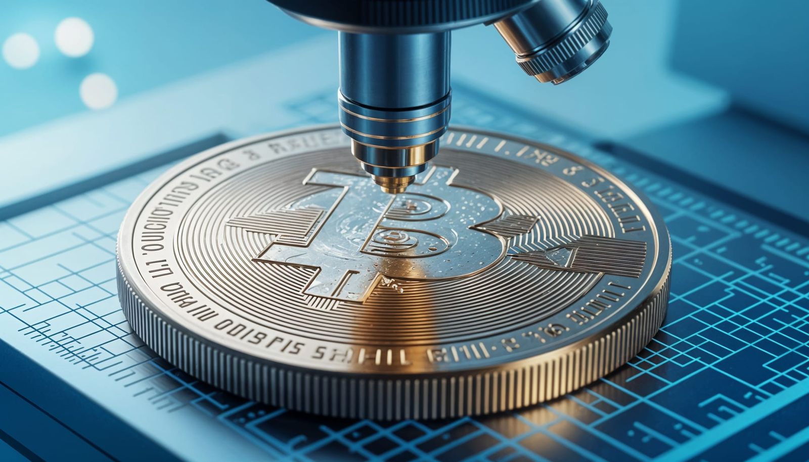 Microscopic Coin: Scientific Close-Up in Technical Style