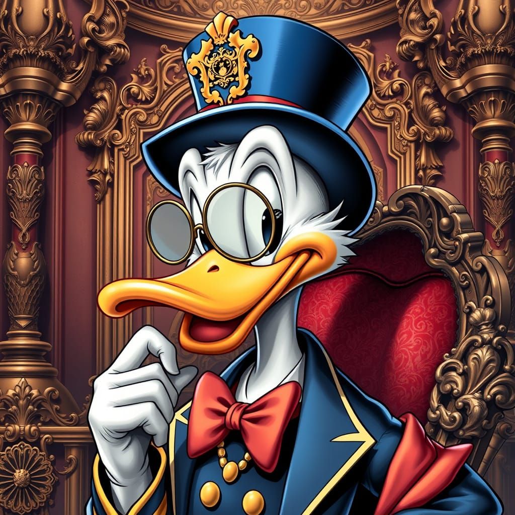 Dagobert Duck in Elegant Cartoon Fantasy