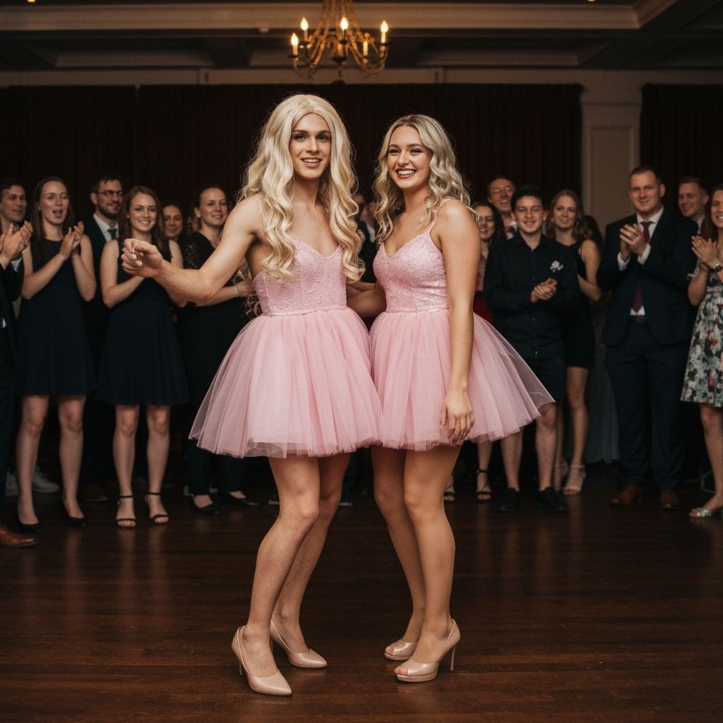 Crossdressing Dancer in Pink Tulle Minidress at Party