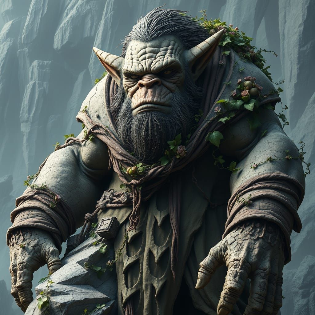 Troll Stone Statue Covered in Vines