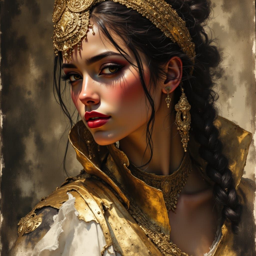 Elegant African Warrior Goddess in Gold Armor