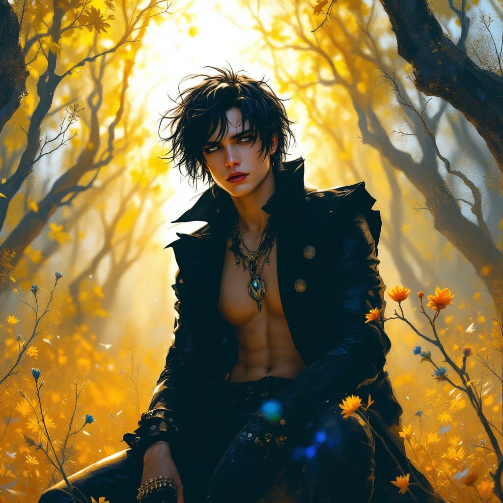 Gothic Man in Sunlight: A Dark Fantasy Portrait