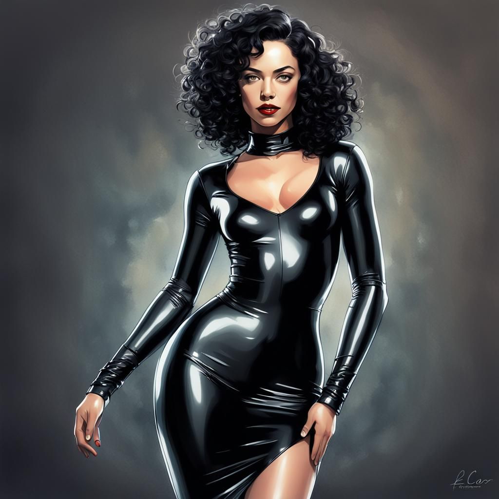 Tight black latex dress