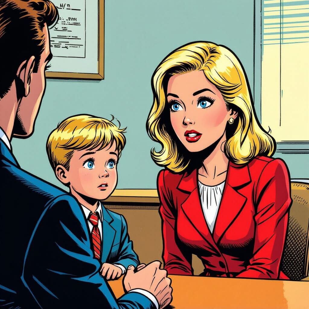 Boy and Mother in Principal's Office Comic Art