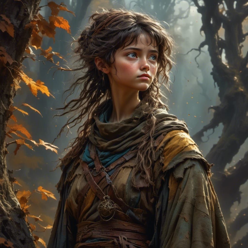 Medieval Maiden in Dark Fantasy Landscape