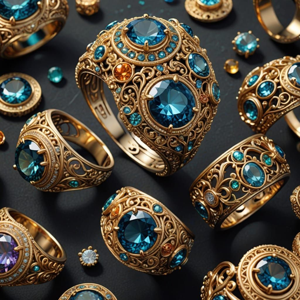 Pixies Amidst Jewels in Whimsical Fantasy Rings