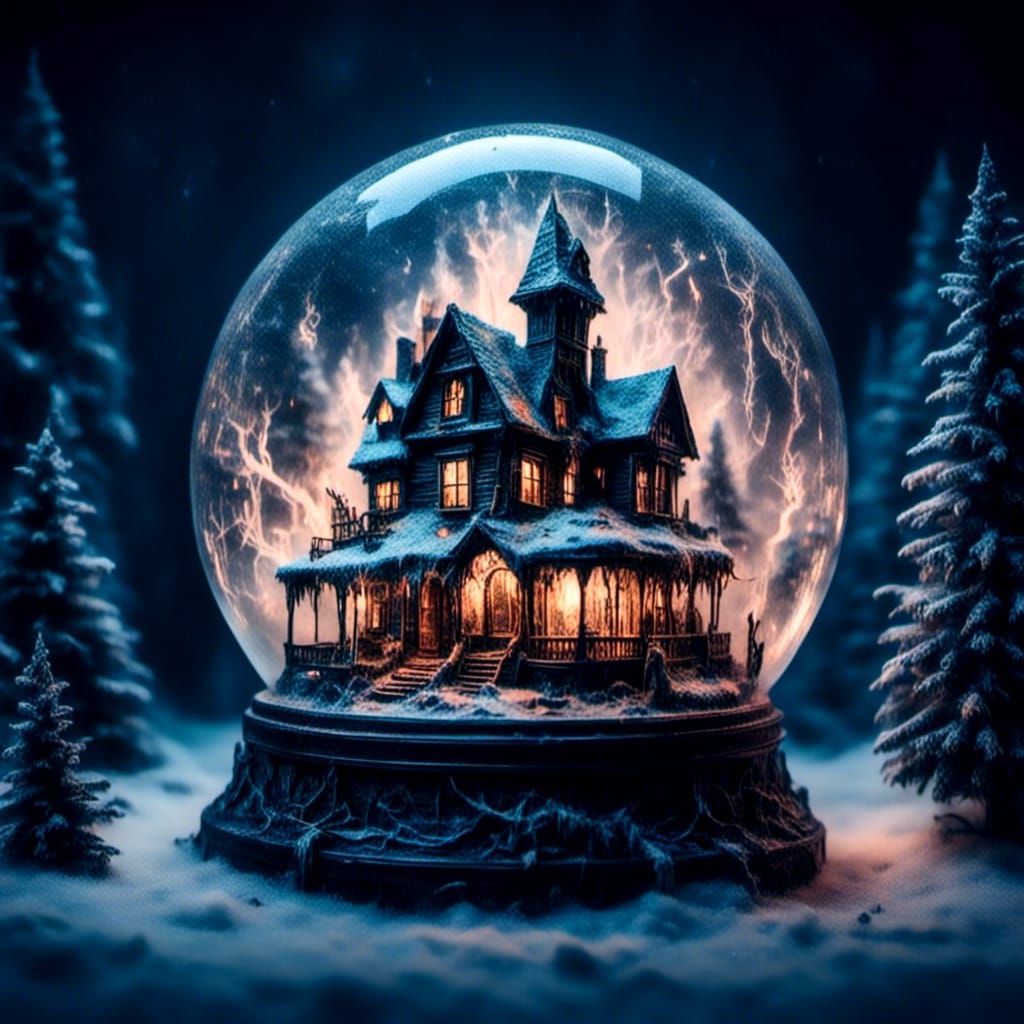 Winter House in Snow Globe: Hyperrealistic Photography